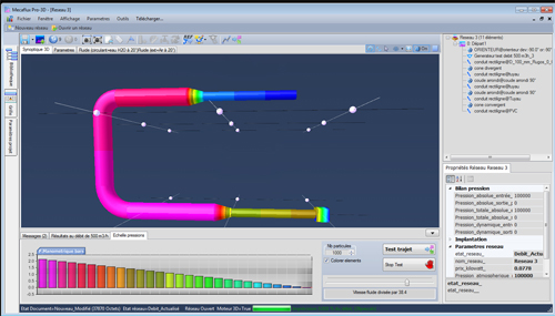 Mecaflux Pro 3D softwar escreen shot, pressure gauge is represented by a color code